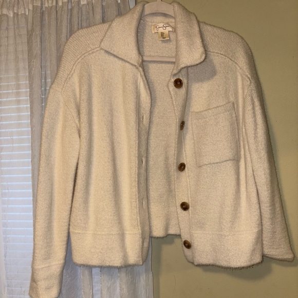 Women's White Button-Up cardigan - Picture 1 of 3